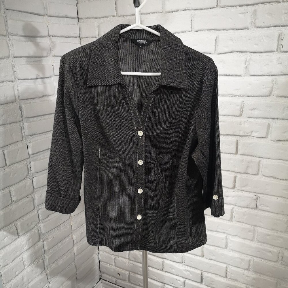 Lindor Petite Ladies Size 12 Black Two Piece Suit w/ Maxi Skirt & Shirt Blazer